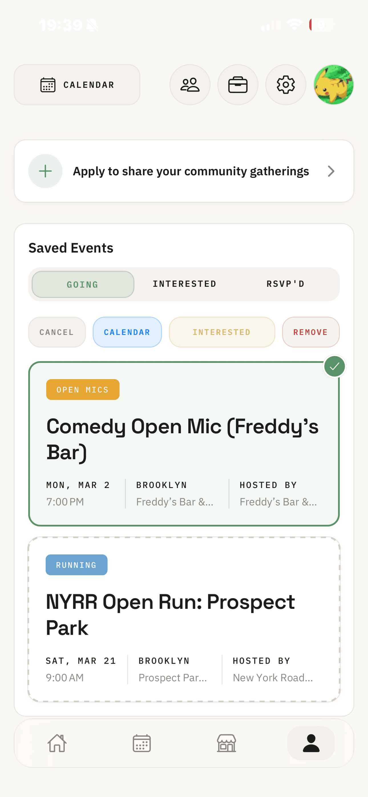 Profile - Track your events and manage preferences